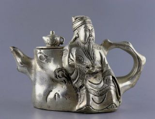 Collectable Chinese Tibet Silver Hand - Carved Immortal Moral Bring Luck Tea Pot