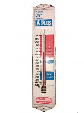 Vintage Mc Arthur Dairy Thermometer Indoor/outdoor 12” Antique Aluminum