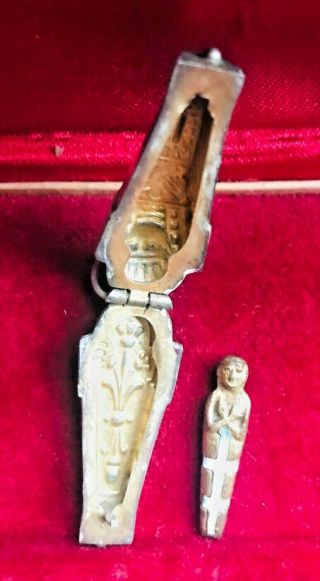 Rare Art Deco Egyptian Revival Pharaoh Enamel Silver Charm Locket With Mummy