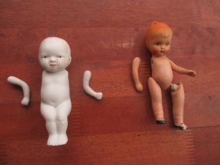 Two Vintage Bisque Jointed Baby Dolls Made In Japan - Small And Very Cute
