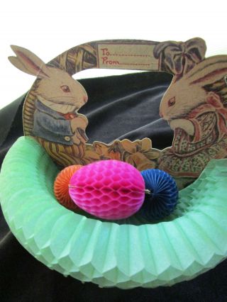 Vtg Rare 1925 Beistle Bunny Easter Greetings Basket With Eggs Honeycomb Tissue