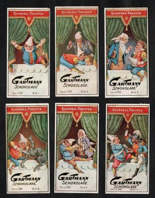 Punch & Judy Show Rare Series 557 Gartmann Card Set Early 1900s Puppets Seaside