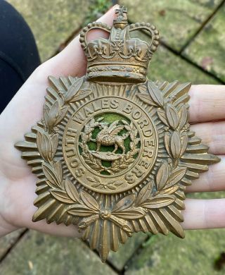 A Rare Antique Victorian Large Military South Wales Borderers Helmet Plate Badge