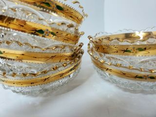 Vintage Set Of 6 Elegant Clear Cut Glass Dessert/fruit Dishes W/gold Rim