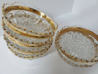 Vintage set of 6 elegant clear cut glass dessert/fruit dishes w/gold rim 3