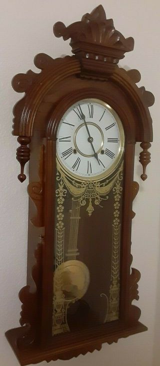 Vintage Wooden Wall Clock Great W/ Key Teardrop 33 " X 13 " X 5 " Korean Rare