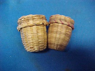 2 19thc Victorian Era Sewing Thimbles Sweet Grass Basket Cases