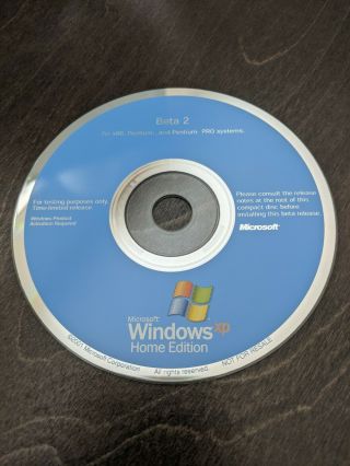 Ultra Rare: Microsoft Windows Xp Home Edition Codename Whistler Beta 2 Cd