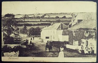 Rare Postcard Pony Cart - Men Women & Children Of Perranwell Village Cornwall