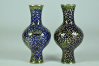 Pair Fine Chinese Plique A Jour Cloisonne Transparent Enamel Mini Bulbous Vase