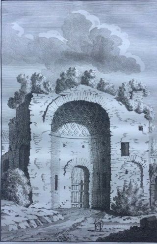 1708 Large Antique Engraving - Ruins Of The Templum Saturni,  Rome - Van Overbeek