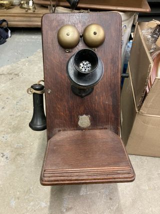 Vintage Rare American Electric Telephone Co.  Wooden Wall Crank Phone
