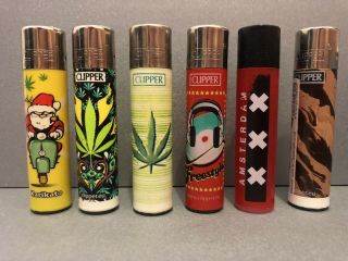 Rare Mixed Clipper Lighter Set - Set Of Six