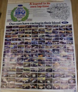V Large,  Very Rare Ford Grand Prix Wins 1967 - 1982 Poster Depicting 150 Winners