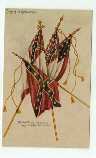 Antique Patriotic Post Card - " Flags Of The Confederacy "