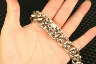 China tibet miao silver hand carved big skull head statue fashion bracelet gift 2