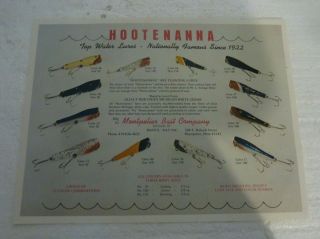 Vintage Hootenanna Fishing Lures Montpelier Bait Co.  Advertising Print