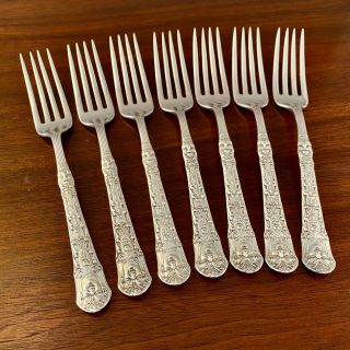 (7) Rare Reed & Barton Silver Plate Renaissance Pattern Dinner Forks Pat.  1886