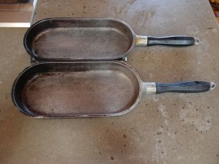 Rare Vintage " Master " Heavy Cast Aluminum Frying Pan,  Hinged With Wood Handles