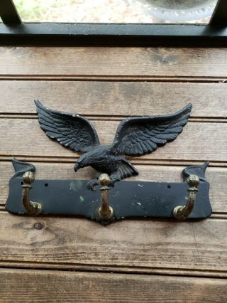 Rare Emig 1106 Cast Iron/aluminum Eagle Wall Decor Hanger With 3 Hooks