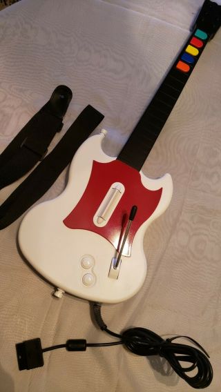 Rare Ps2 Guitar Hero Gibson White/red Octanesg Wired Guitar Controller W/strap