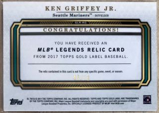 2017 Topps Gold Label Ken Griffey Jr.  SP Rare MLB Legends Relic Jersey /75 2