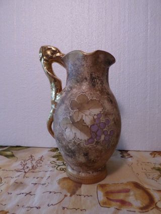 Rare Art Nouveau T Teplitz Jugendstil Amphora Rstk Wine Jug Grapes/dragon Handle