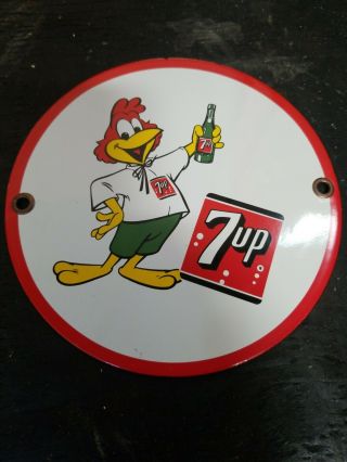 Vintage 7 - Up Metal Porcelain Advertising Chicken Sign Soda Gas Station Rare