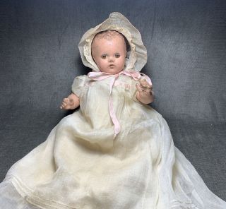 Vintage Unmarked Small 12” Composition Baby Doll W/cloth Body Tlc
