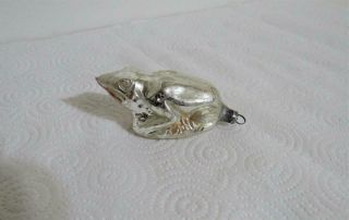 Antique German Mouth Blown Glass Silver Frog Christmas Ornament Vintage Lovely