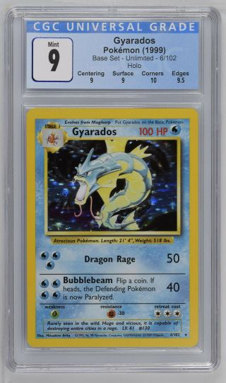 1999 Base Set Unlimited Gyarados Holo Pokemon Card 6/102 Graded Cgc 9 Psa/bgs