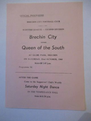 Rare One - Sheet Scottish Football Programme Brechin City Queen Of The South 1960
