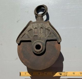 Antique Myers - O.  K.  H - 322o Trolley Cast Iron & Wood Pulley Vintage Usa