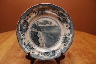 Antique Buffalo Pottery Blue Transfer Ware Souvenir Plate Niagara Falls York