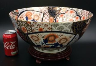 Stunning Rare 14 " Huge Antique Japanese Porcelain Punch Bowl On Stand