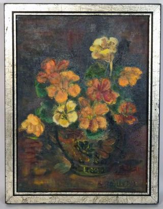 Vintage Impressionist Oil On Canvas Board,  Flowers In A Vase 11 " X 9 " - Signed