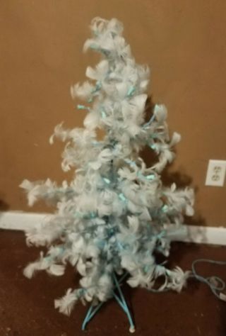 Stunning Vintage Rare Turquoise Feather Christmas Tree Lights Chic Teal Shabby