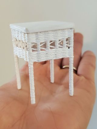 Artisan Signed 1987 White Wire Side Table Dollhouse Miniature 1:12 Plant Stand