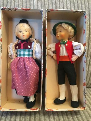 Vintage Baitz Dolls Made In Austria Boy And Girl Hansel Gretel Clothed Vtg Dolls