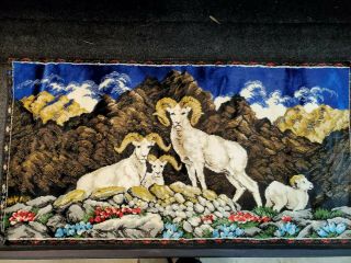Vintage Bighorn Mountain Sheep Colorful Wall Rug Tapestry 37” X 19”