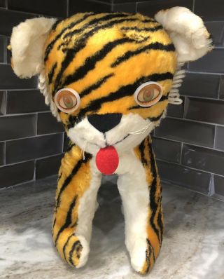 Rare Vintage Bantam 15” Mohair Tiger Posable Stuffed Plush With Holographic Eyes