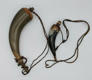 Antiques Black Powder Horns With Leather Strap