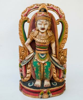 Vintage 19 " Bali Indonesian Carved Wood & Painted Figure Of A God Deity