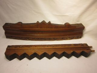 2 Ornate Antique Carved Wood Salvaged Chair Parts Back Brace Wooden Pediment