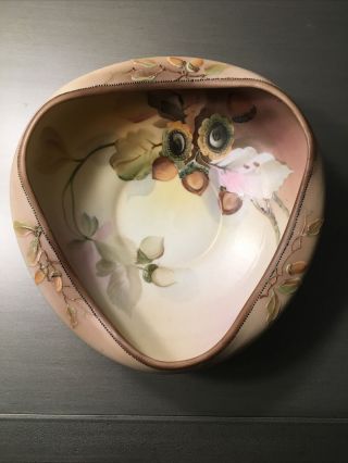 Rare Vtg Nippon Hand - Painted Bowl With Raised Trim Floral Acorns