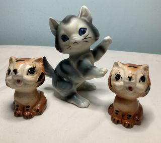 3 Vintage Kitsch Ceramic 1950’s/60’a Cat/ Tiger Ornamental And Rare