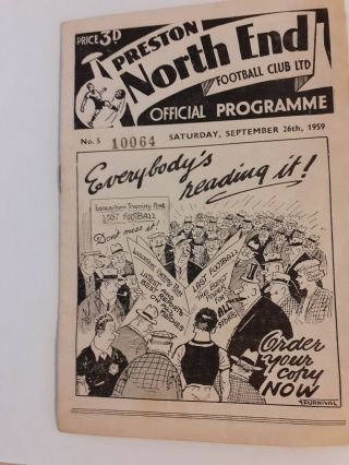1959/60 Preston North End V Manchester United Programme Very Rare