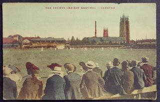 Rare Colour Postcard Men & Women At The County Cricket Grounds - Taunton Somerset
