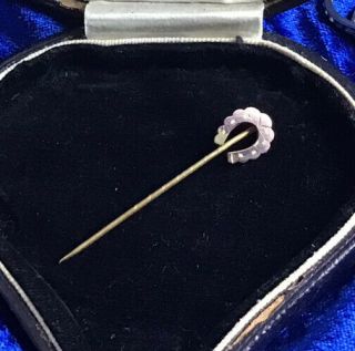 Antique Victorian 9ct Rolled Rose Gold Lucky Horseshoe Stick Pin
