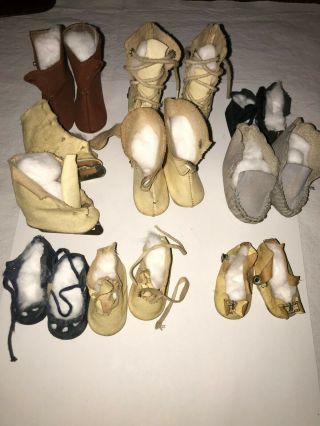 9 Vintage Pairs Of Assorted Boots,  Roller And Ice Skates For Dolls